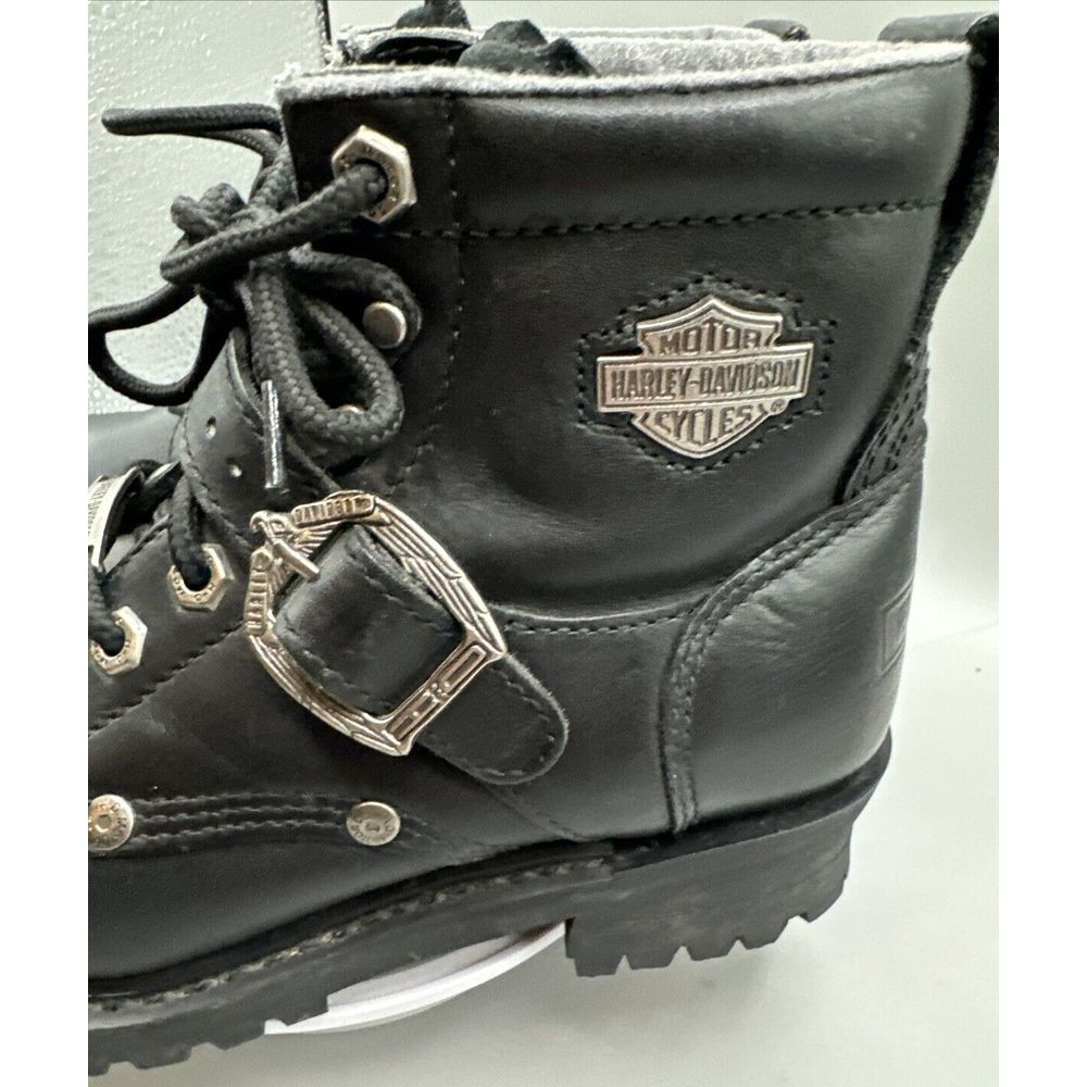 Harley Davidson Boots Men 7 1/2 Lace Up Buckle Logo Ride Moto Combat - Picture 6 of 8
